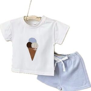 New summer outfit boy girl 2-3T “ice cream” blue